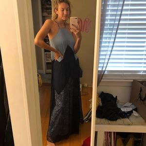 Bcbg pleated lace gown
